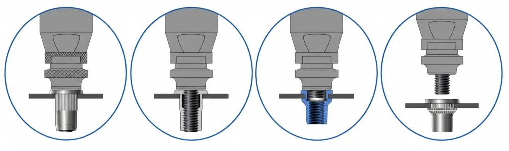 The riveting process for rivet nuts