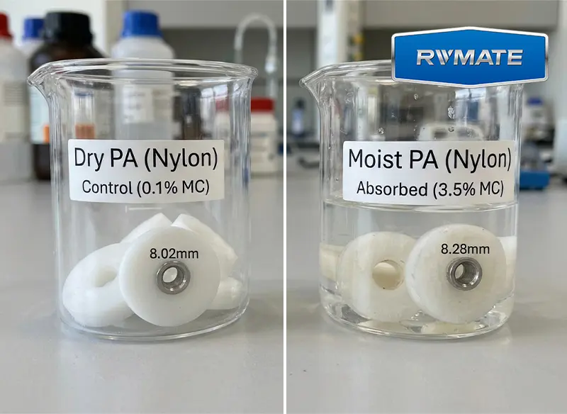 Some plastics are hygroscopic, which can affect dimensions and assembly conditions